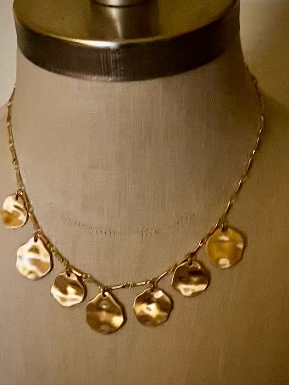 Gold Disc Charm Necklace with Hammered Discs for Women